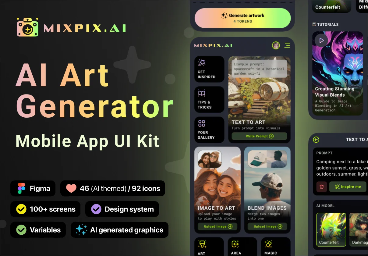 UI KIT | AI Art Generator App - bento & glassmorphism style