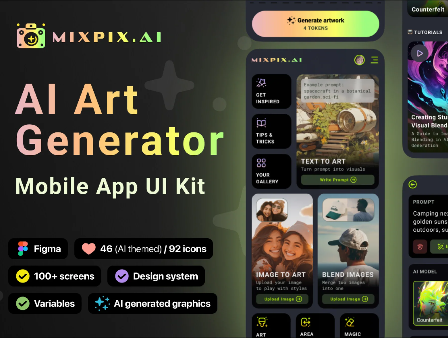 UI KIT | AI Art Generator App - bento & glassmorphism style