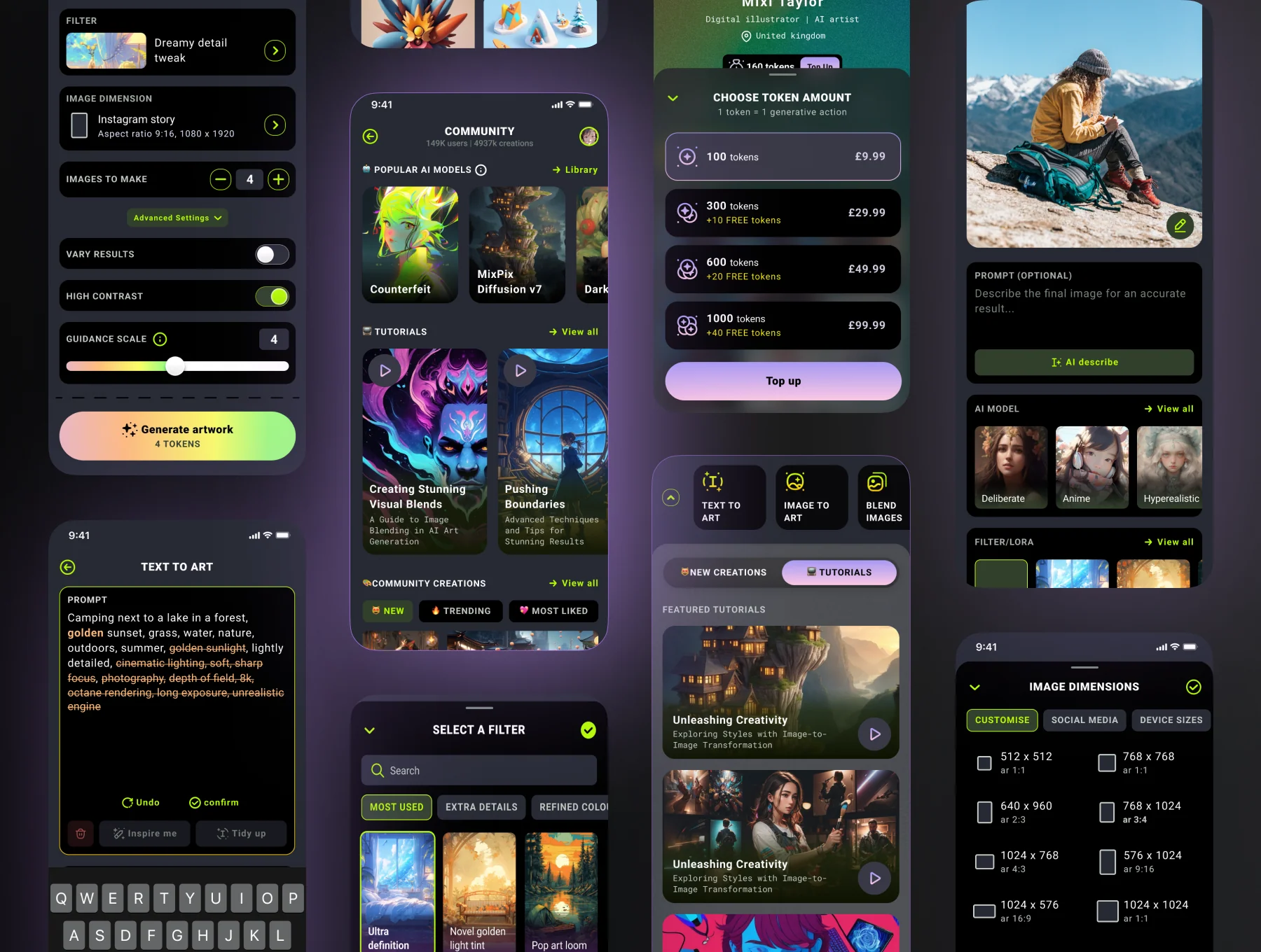UI KIT | AI Art Generator App - bento & glassmorphism style 6