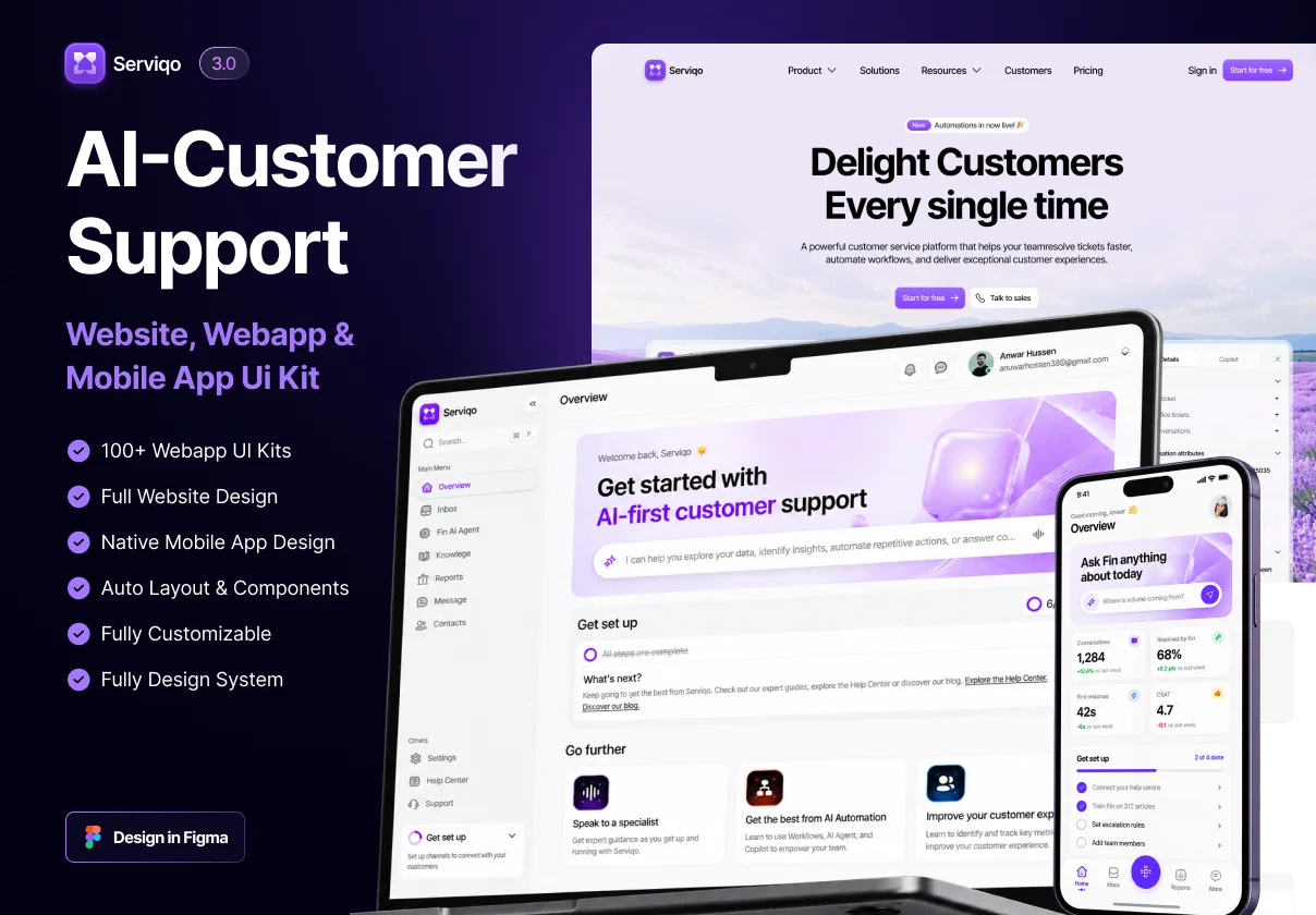 AI Customer Support Website, Web App & Mobile App