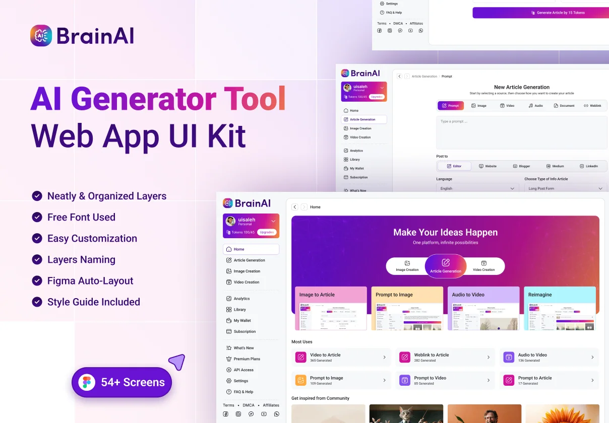 AI Generator Tool Web App UI Kit