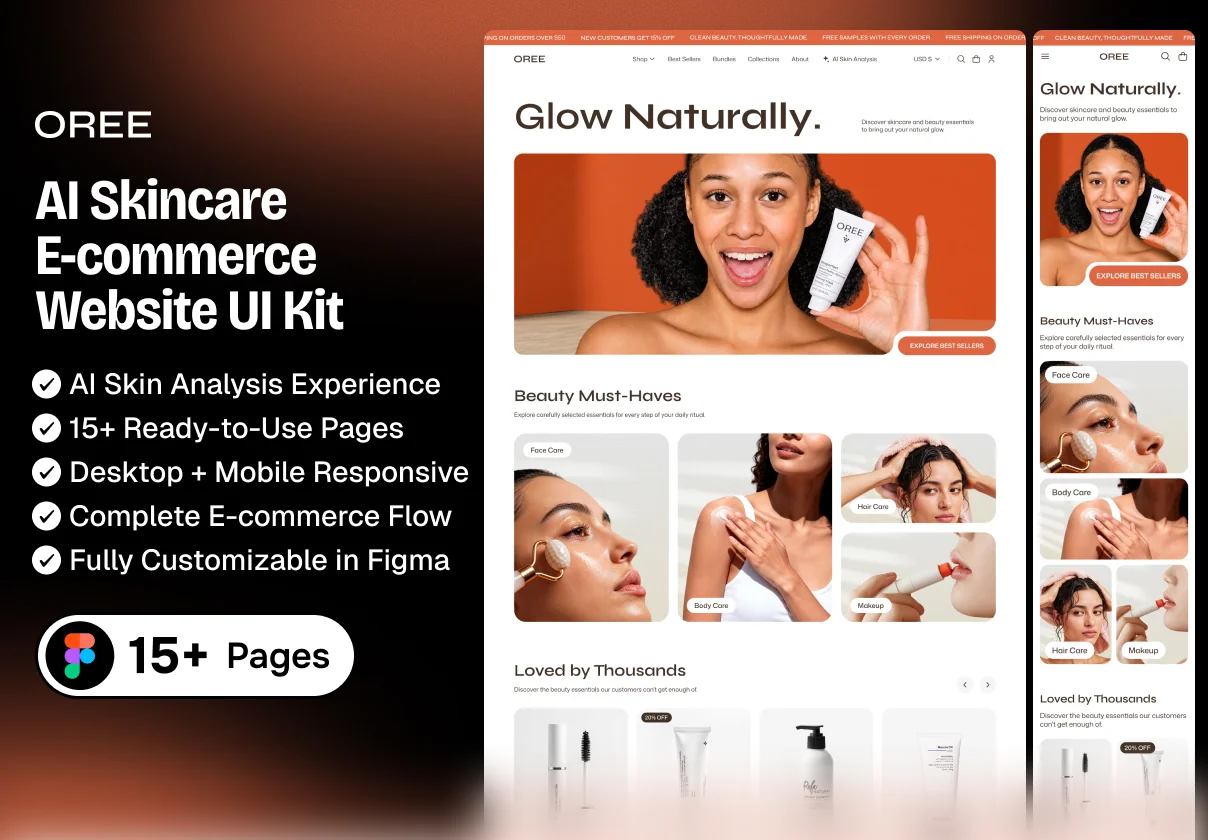AI OREE Skincare E-commerce Website UI Kit
