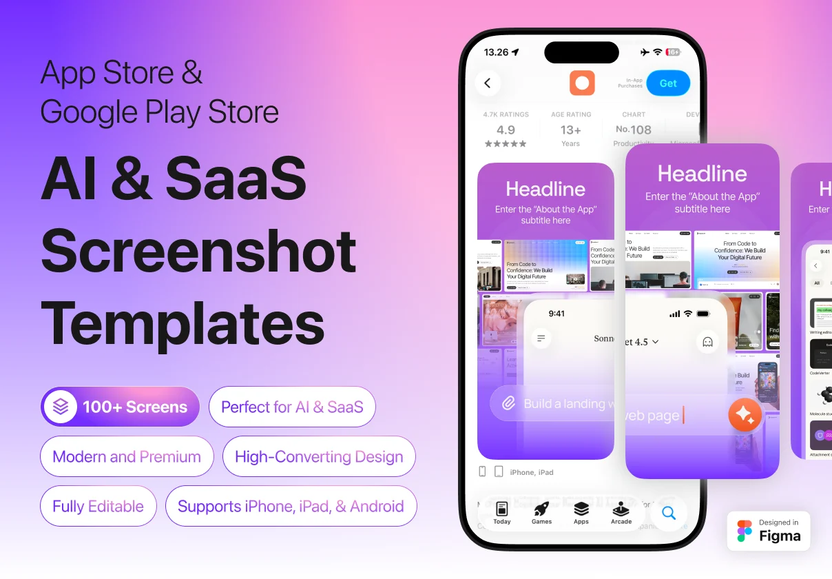 AI & SaaS App Screenshot Kit for App Store & Google Play