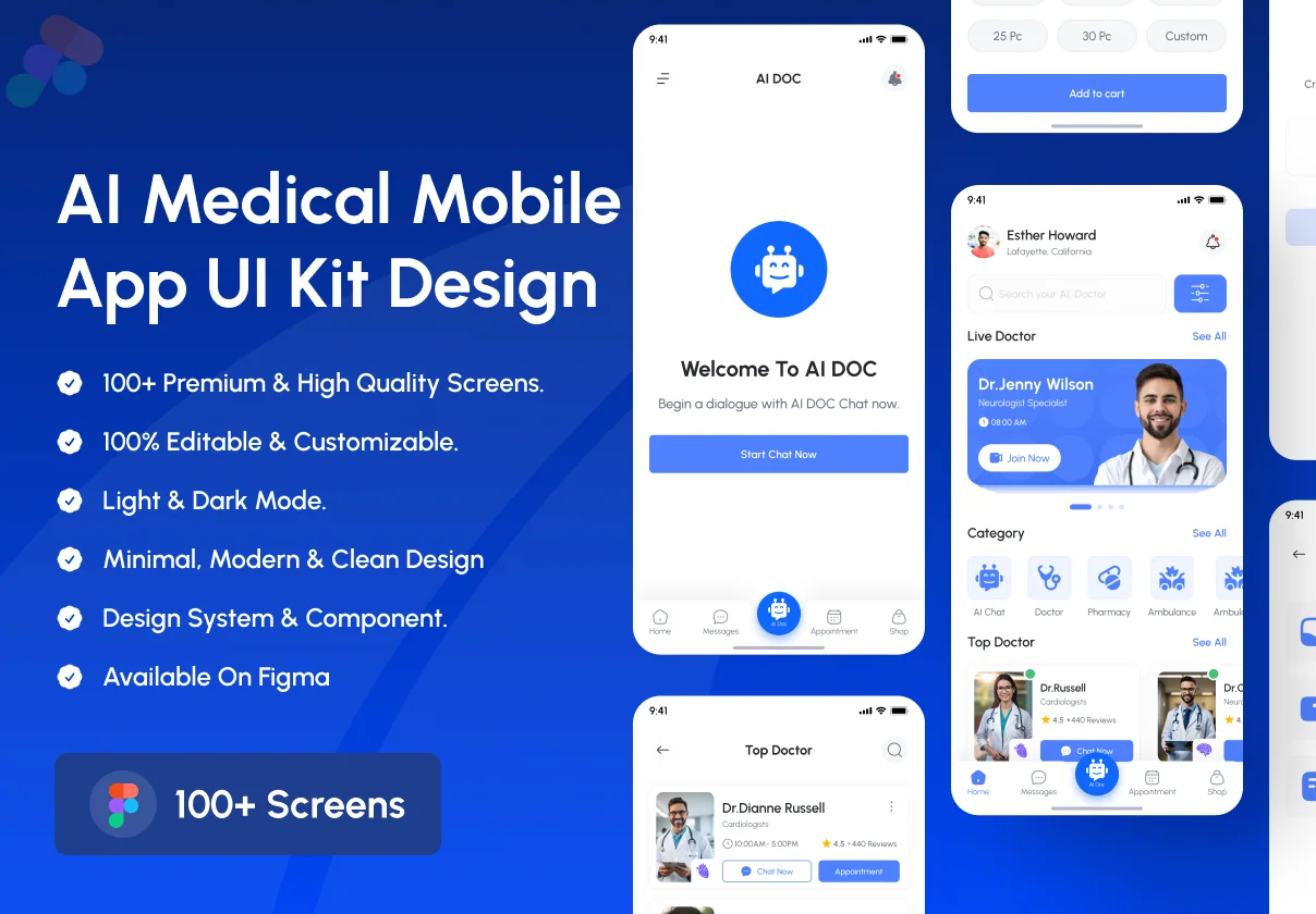 AI Time Doc- AI Medical Mobile App UI Kit Design