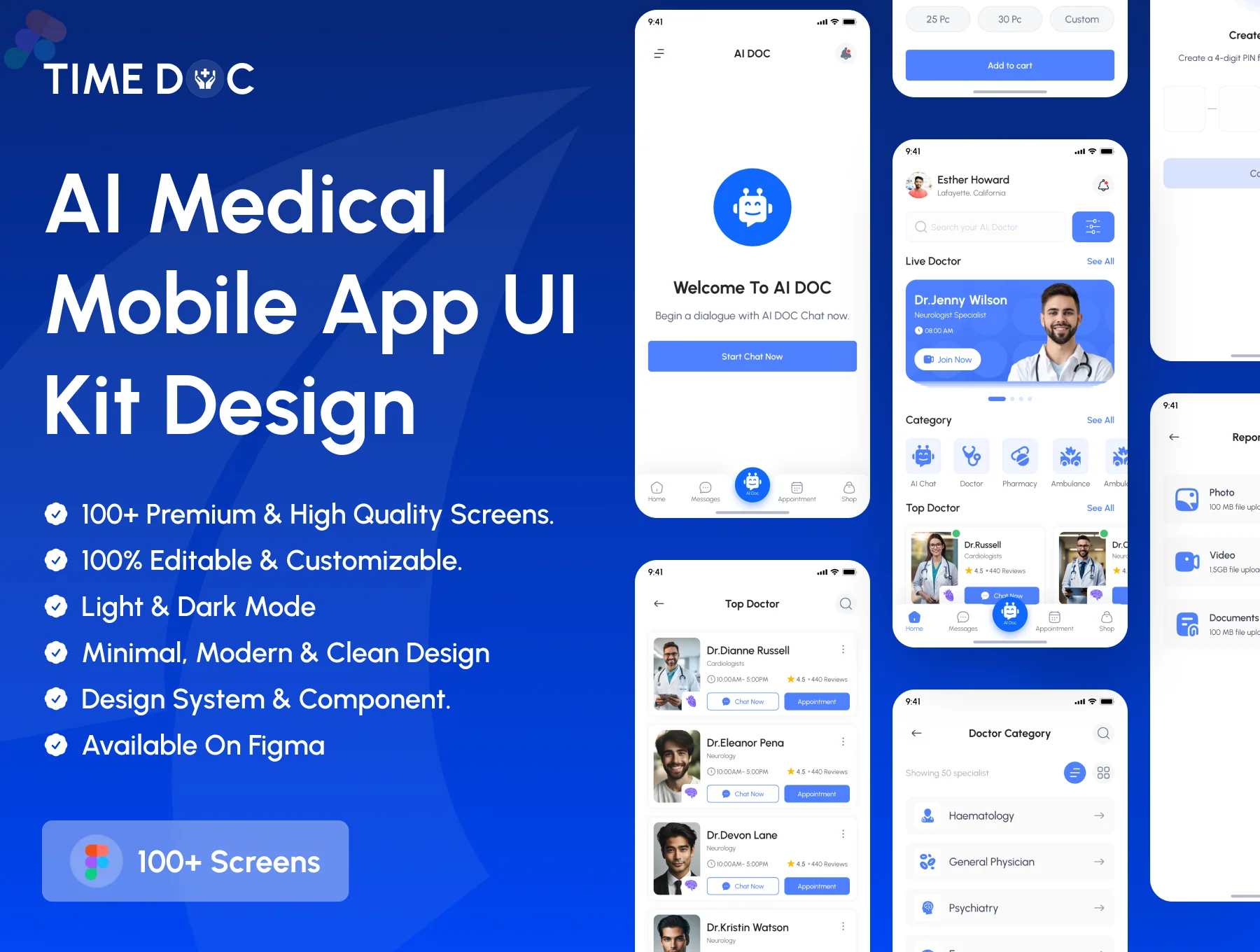 AI Time Doc- AI Medical Mobile App UI Kit Design