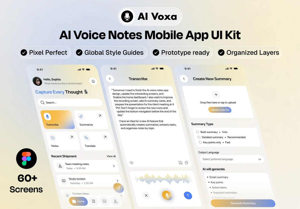 AI Voice Notes – Mobile App UI Kit