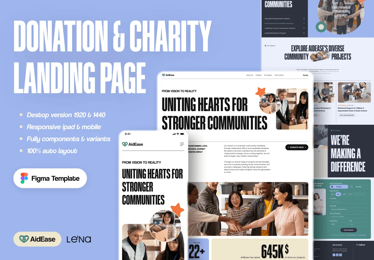 AidEase - Donation & Charity Landing Page UI/UX Template