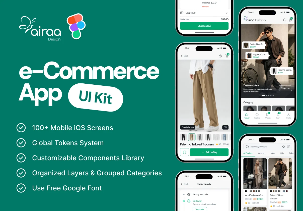 Airaa Fashion - Modern E-Commerce UI Kit for Figma (iOS)