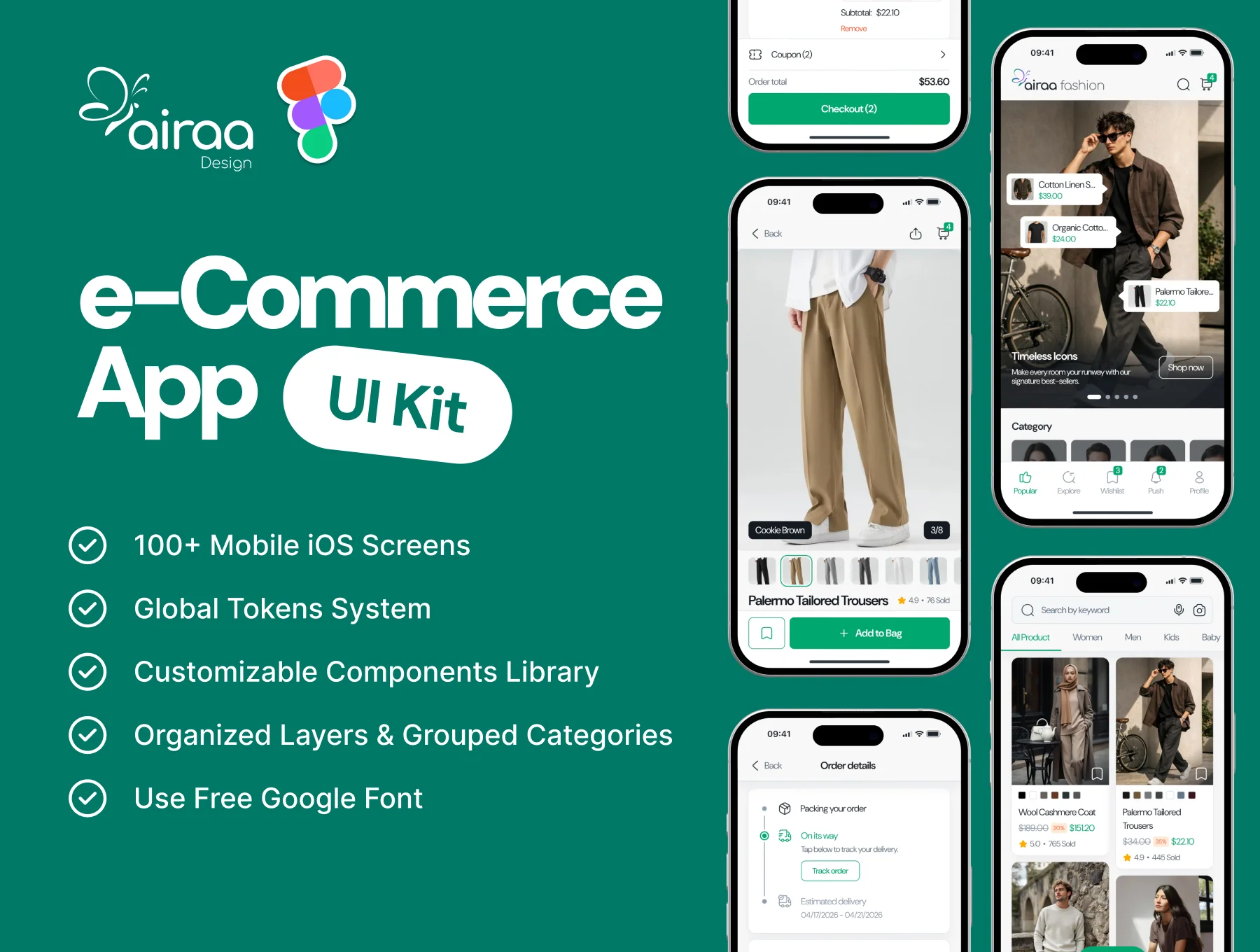 Airaa Fashion - Modern E-Commerce UI Kit for Figma (iOS)