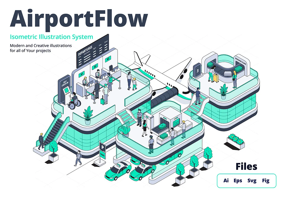 AirportFlow-Isometric Illustration System