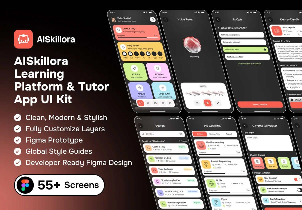 AISkillora – Learning Platform & Tutor App UI Kit
