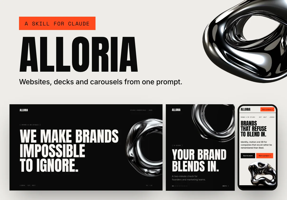 Alloria – Bold Chrome Design Skill for Claude