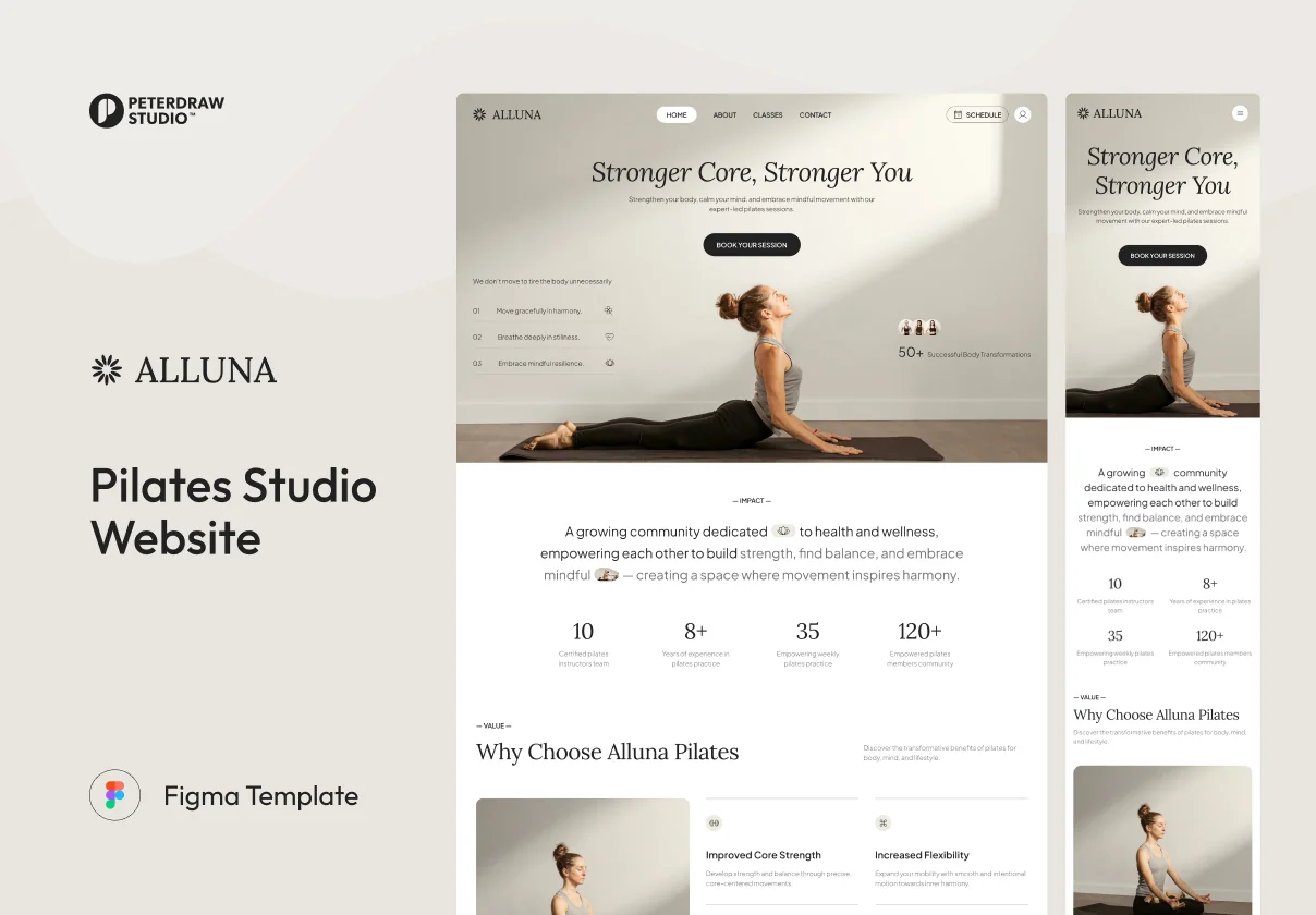Alluna - Pilates Studio Website UI Figma Template