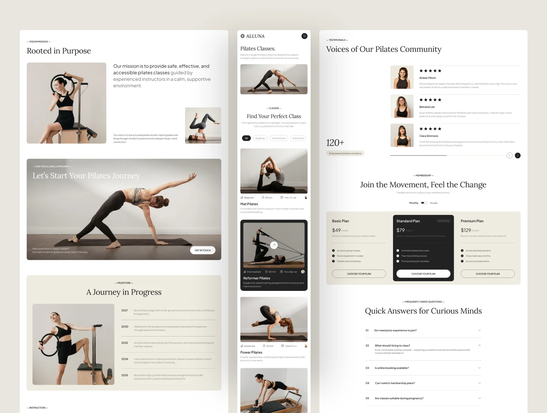 Alluna - Pilates Studio Website UI Figma Template 3