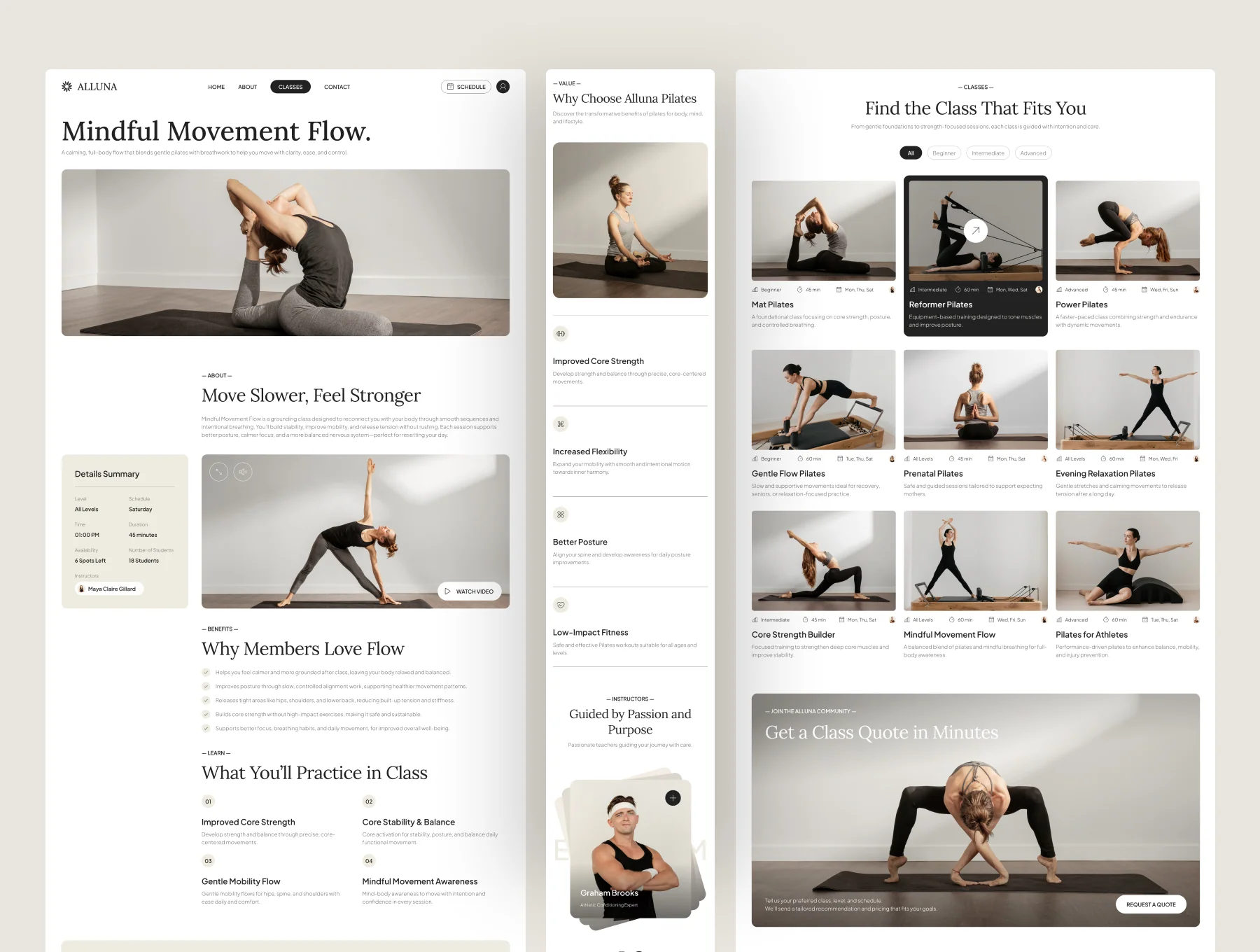 Alluna - Pilates Studio Website UI Figma Template 4