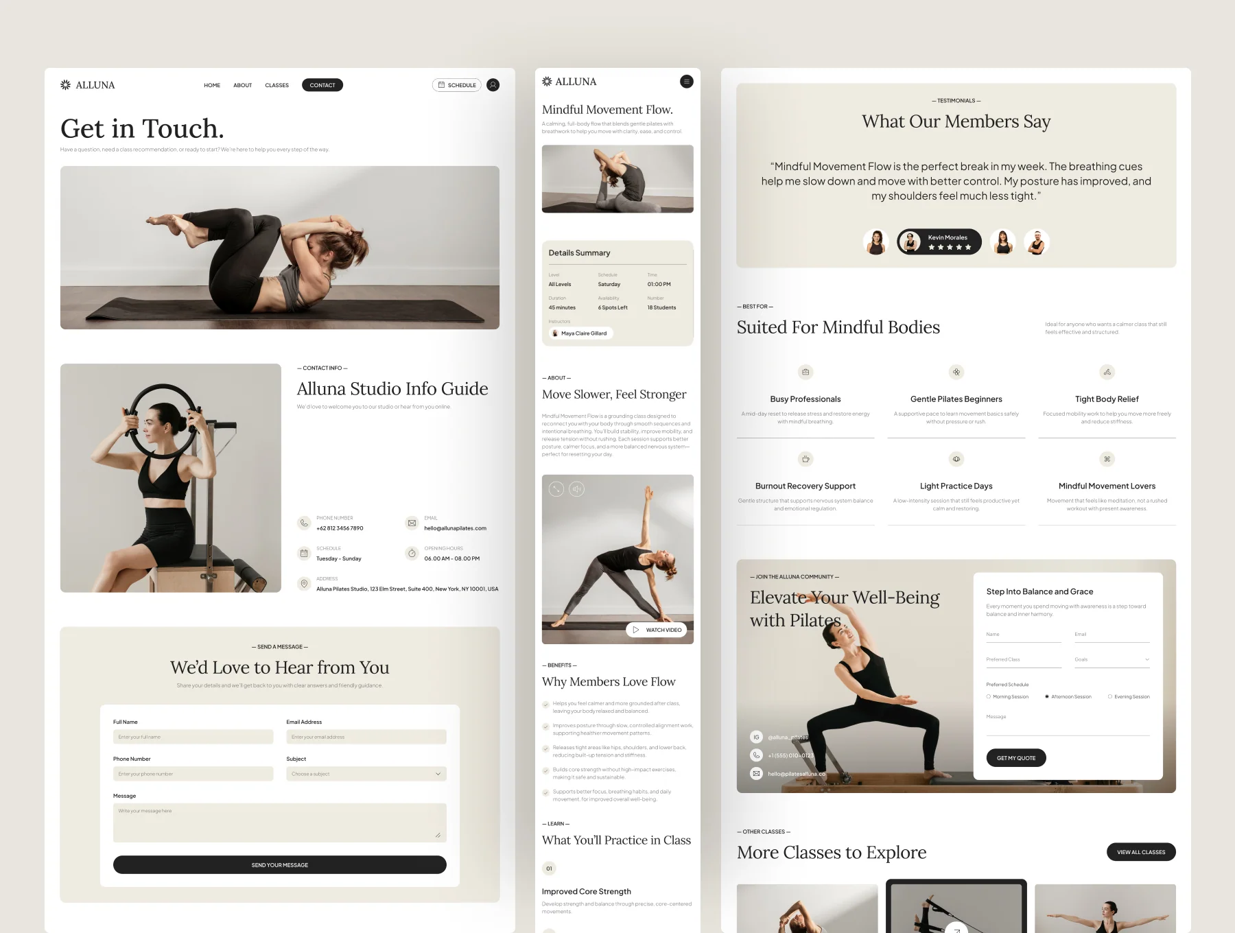 Alluna - Pilates Studio Website UI Figma Template 5