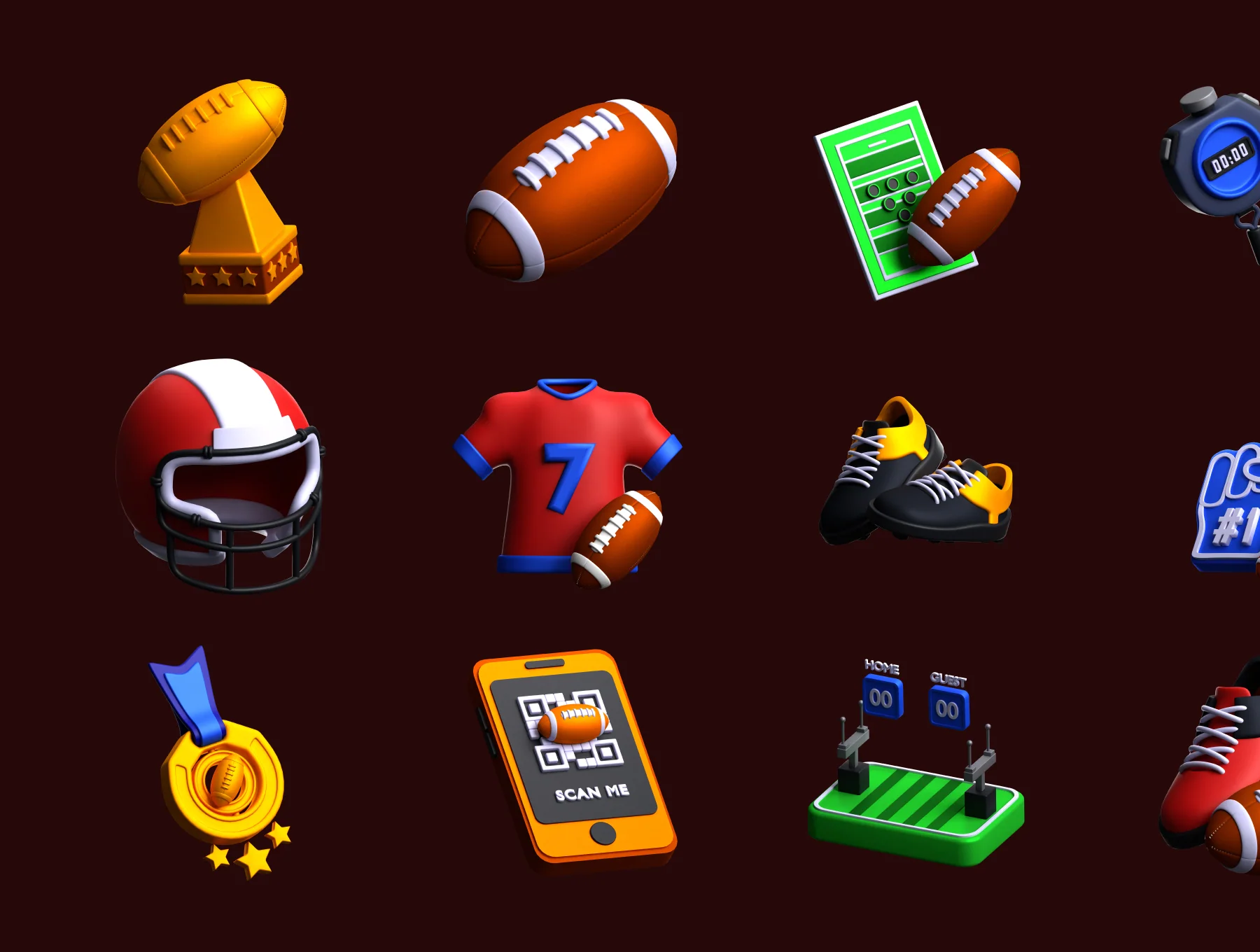 American Football 3D Icon Pack 5