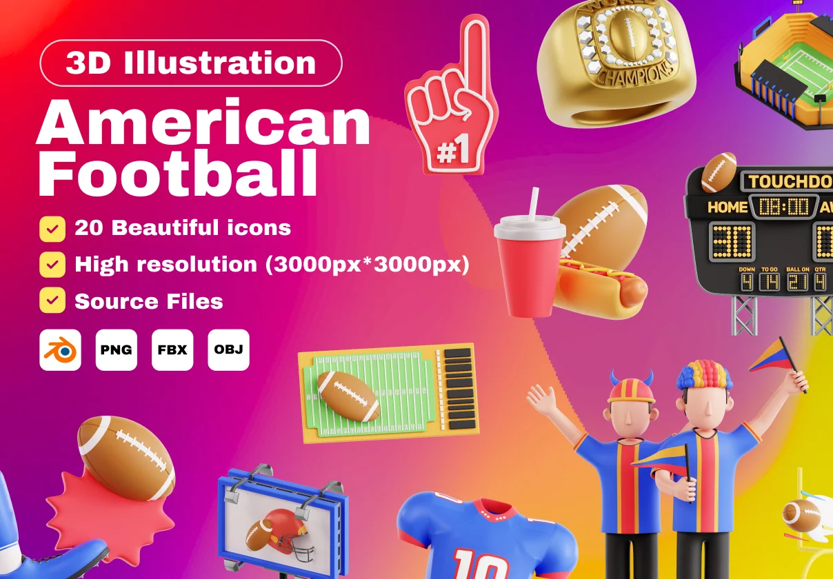 American Football 3D Icon Set
