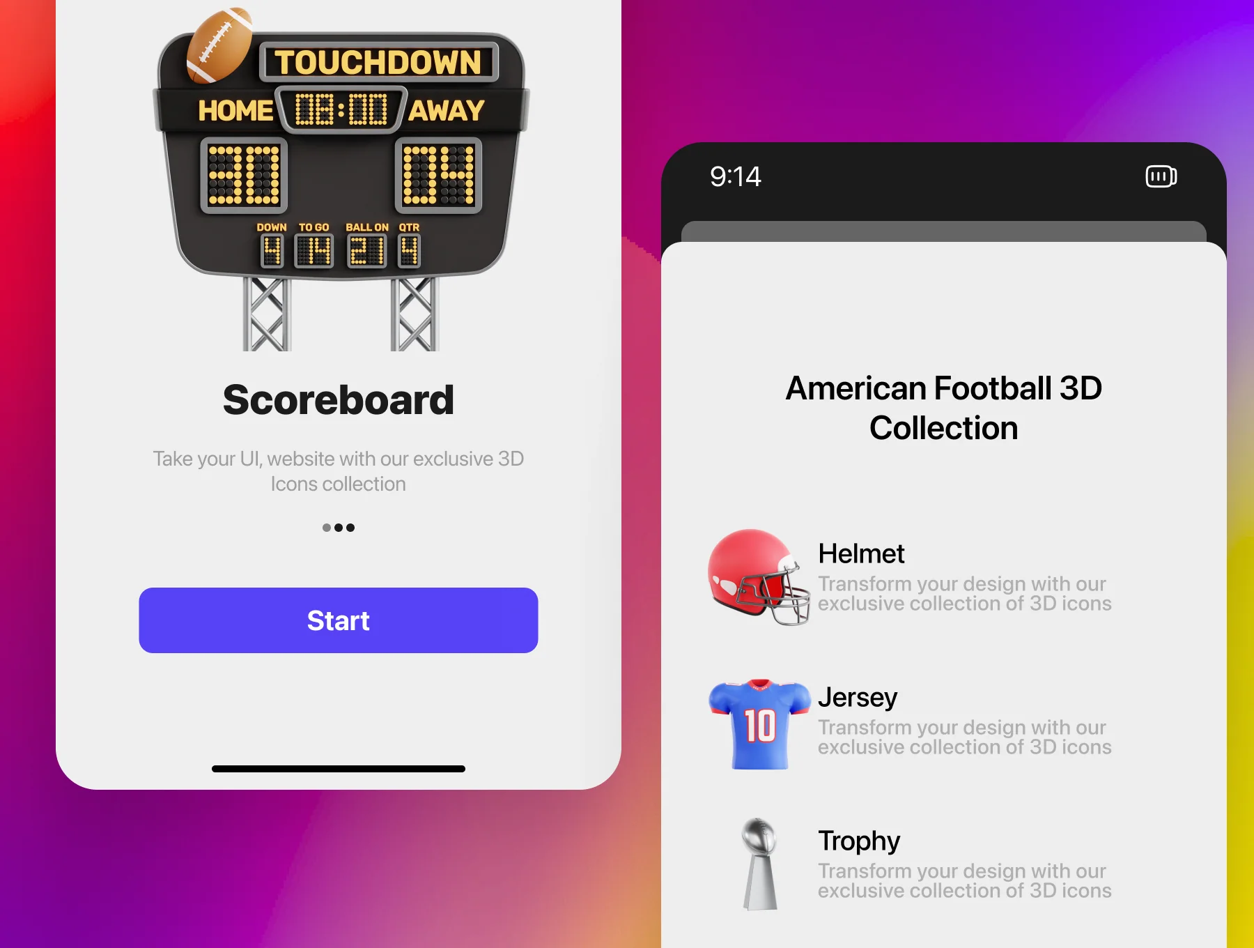 American Football 3D Icon Set 4