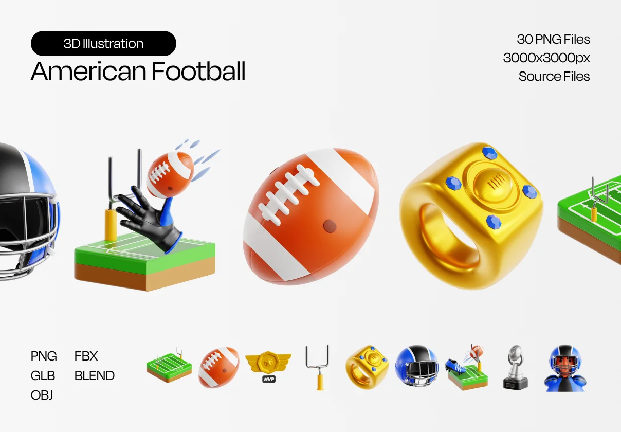 American Football Essential 3D Illustrations