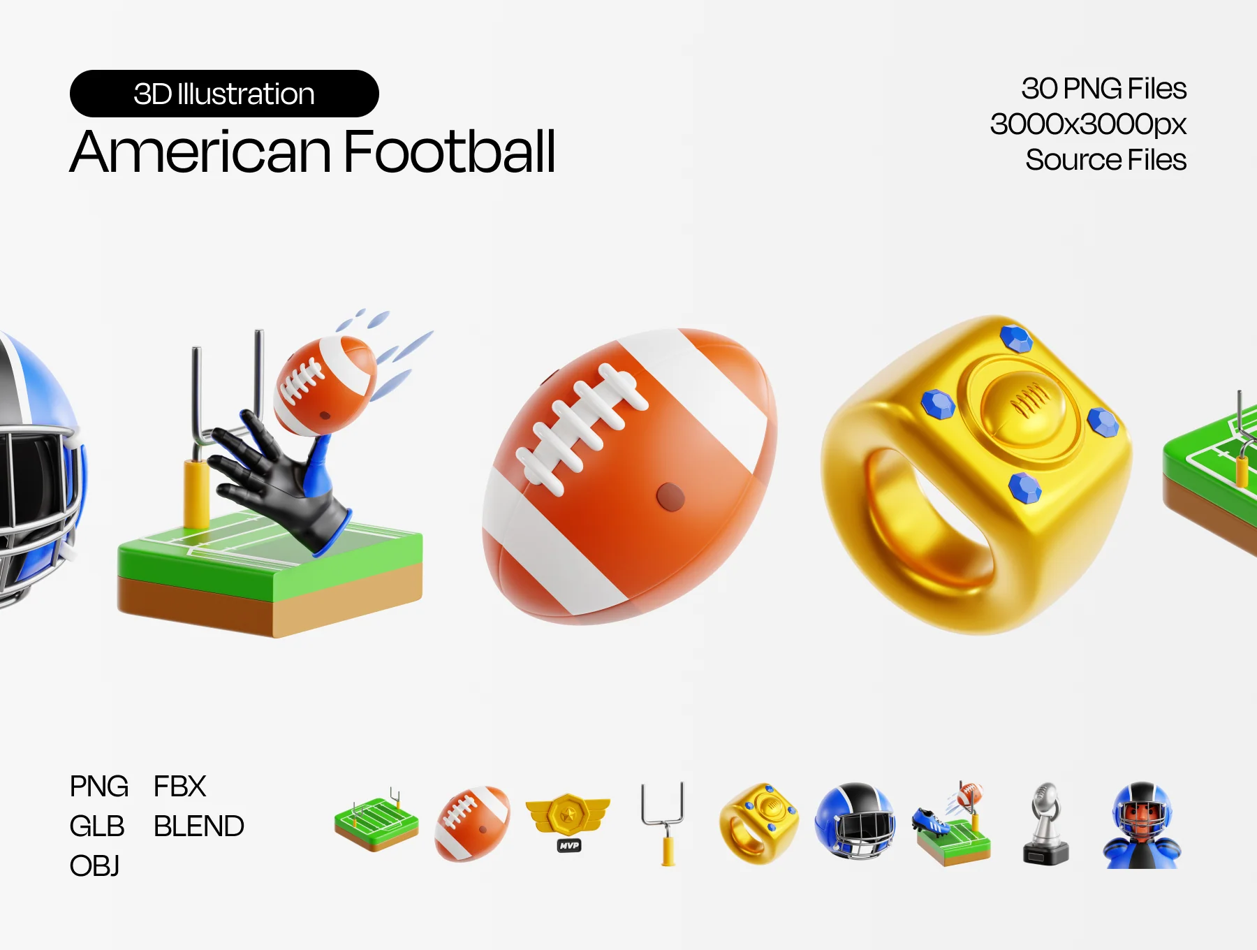 American Football Essential 3D Illustrations
