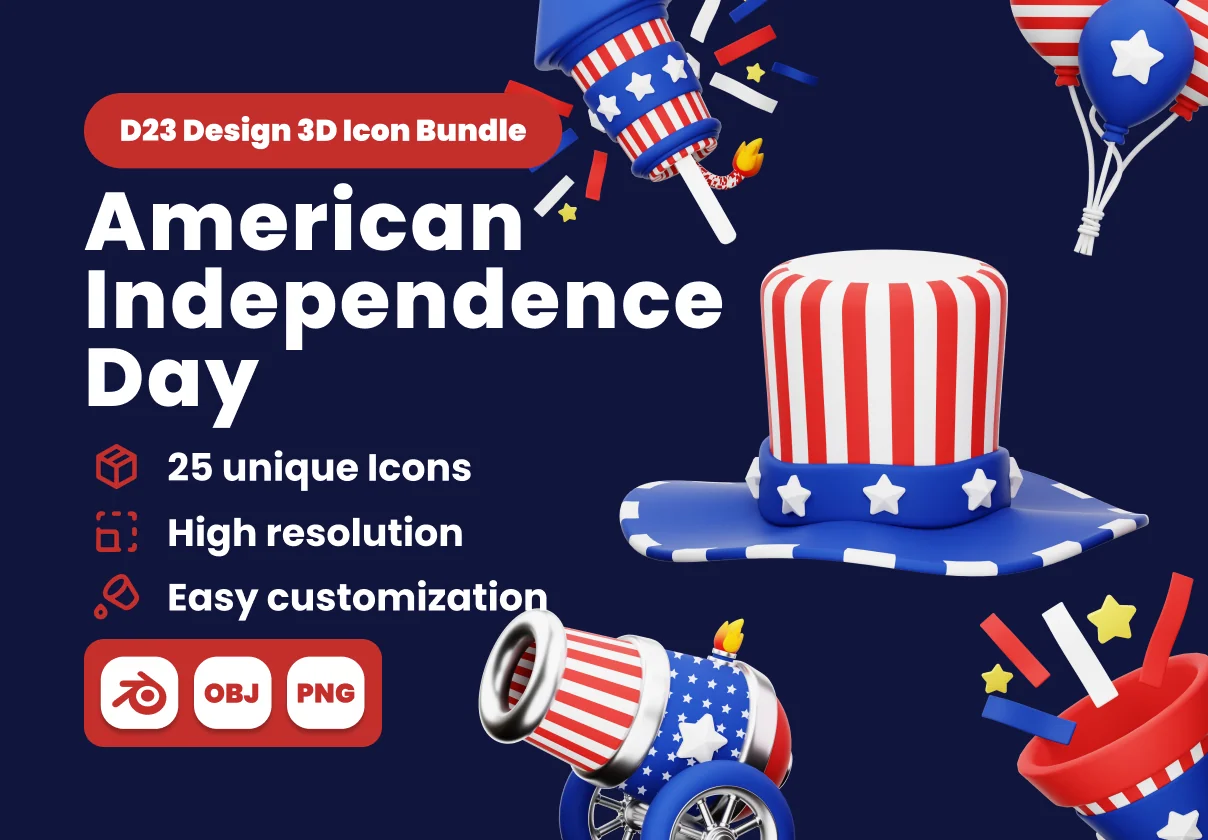 American Independence Day 3D Illustration Pack