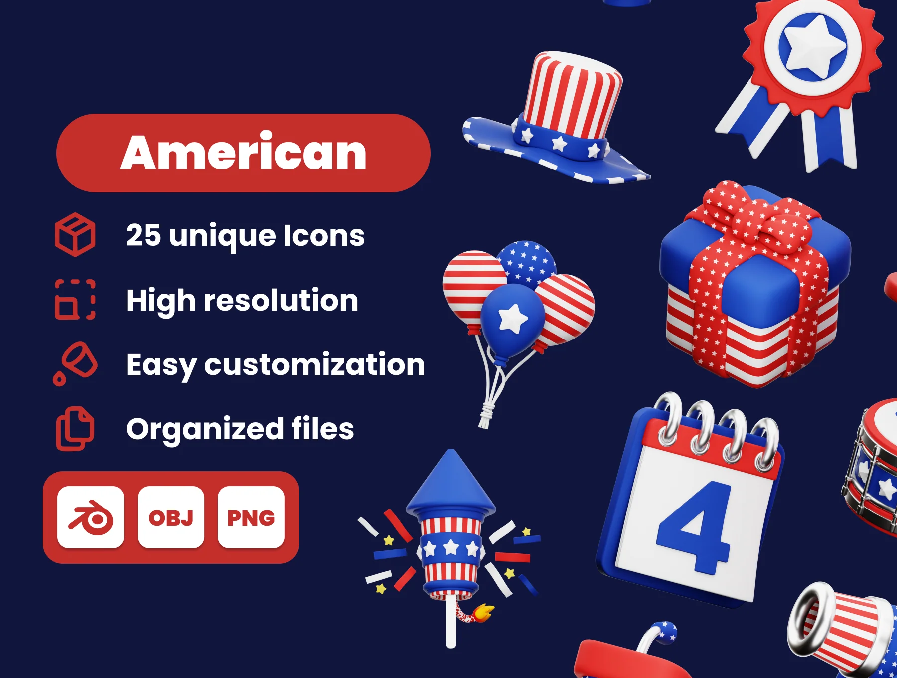American Independence Day 3D Illustration Pack