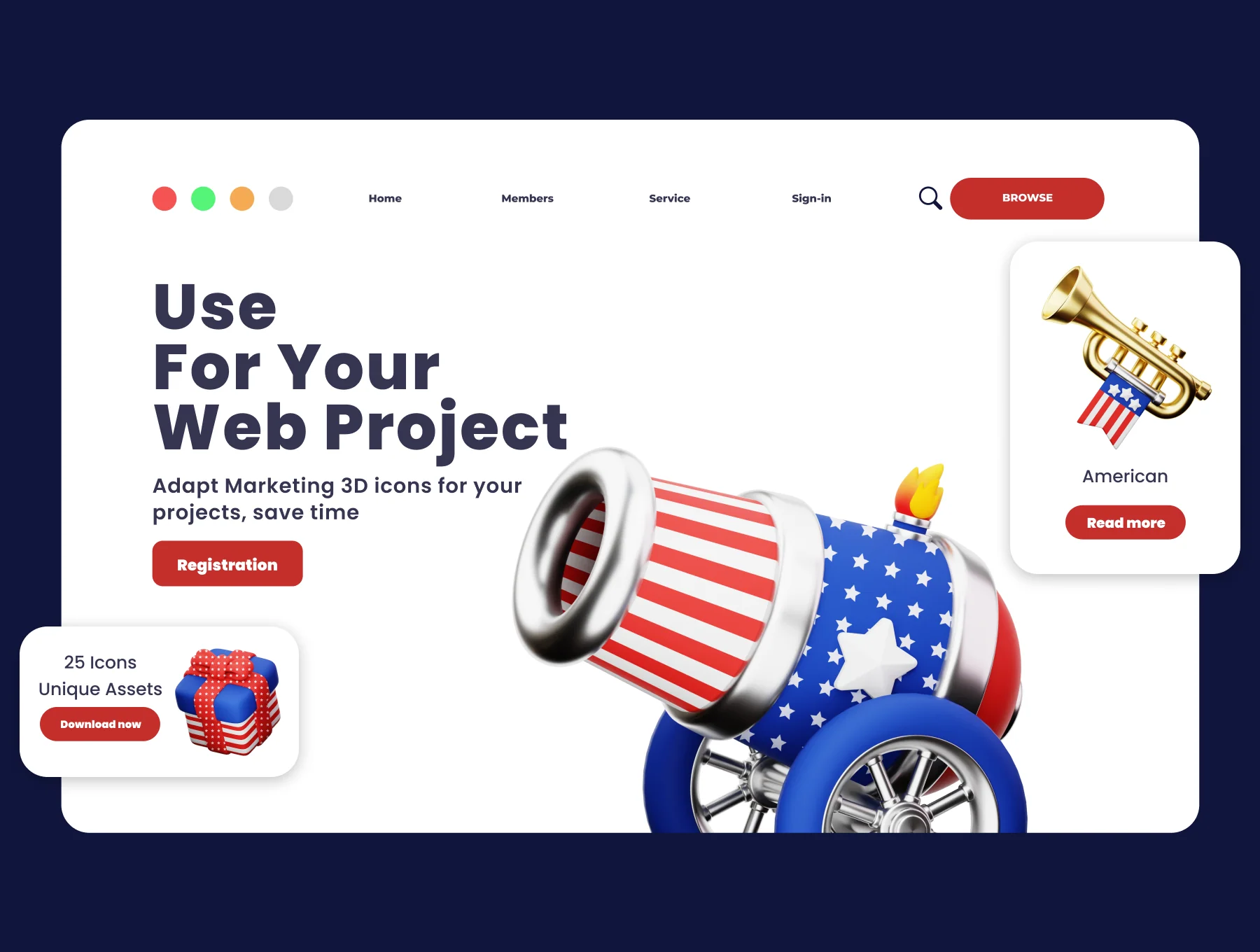 American Independence Day 3D Illustration Pack 4