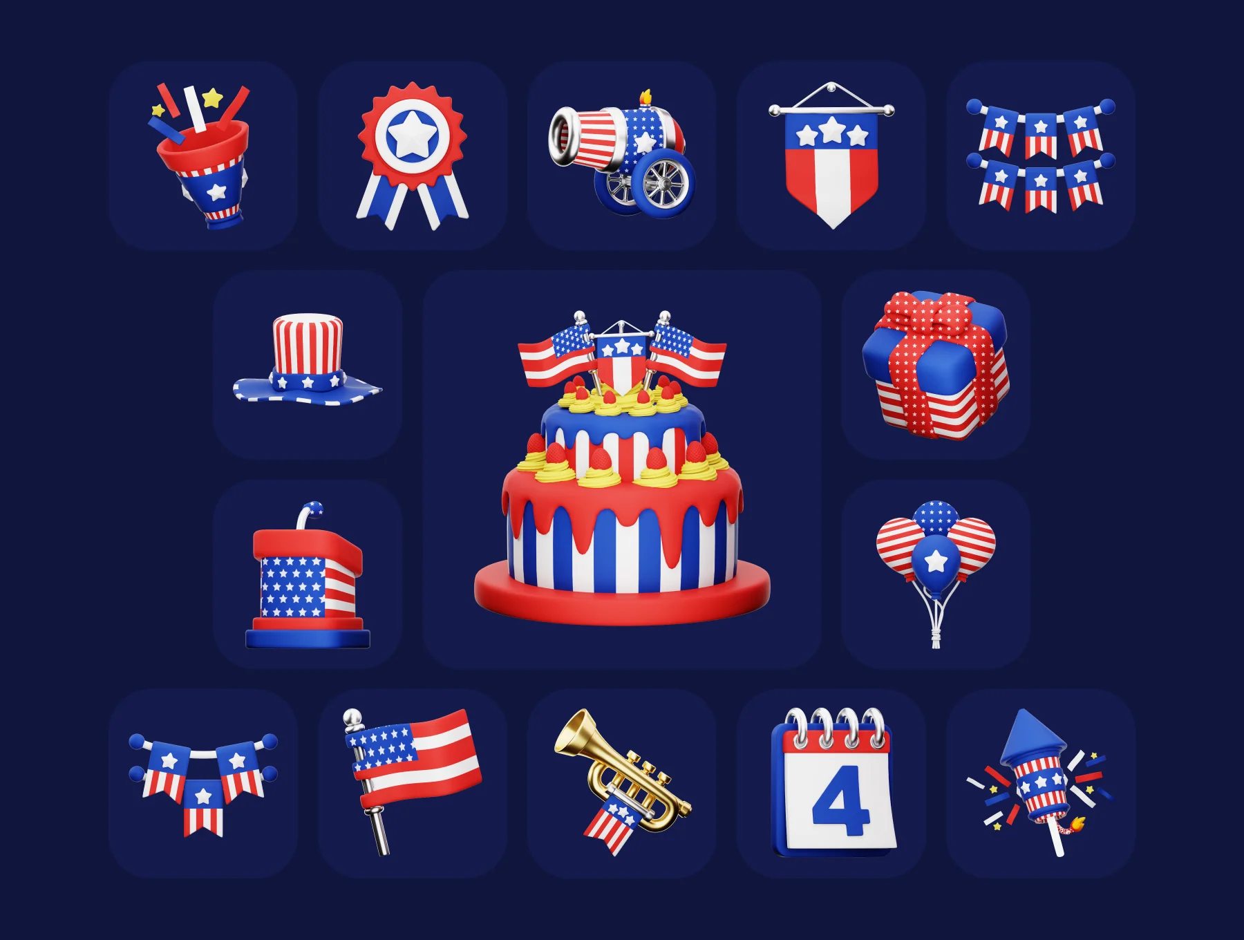 American Independence Day 3D Illustration Pack 6