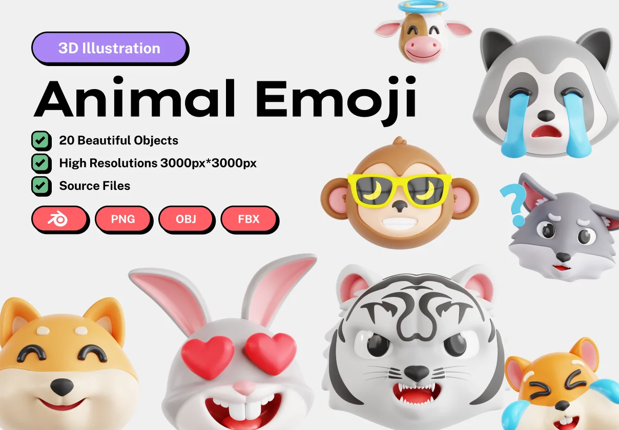 Animal Emoji 3D Icon Set