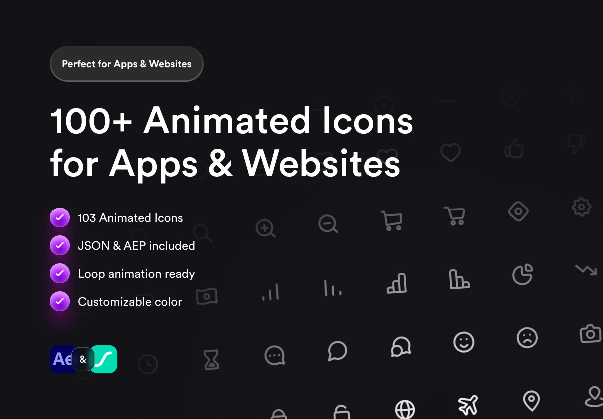 Animated Icons Pack – Minimal UI/UX Essentials (Lottie JSON & AEP)