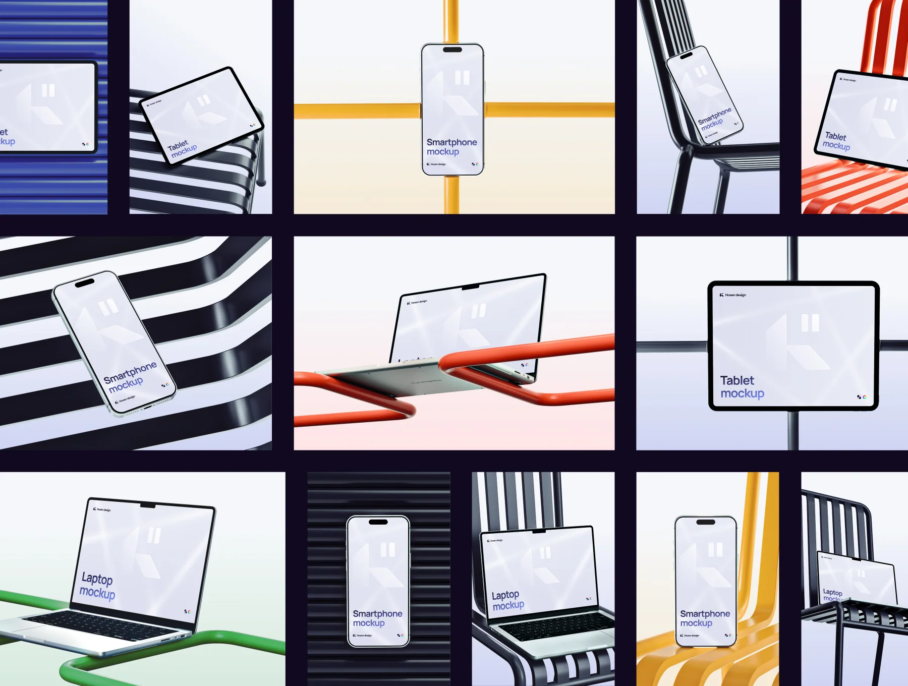 17 Device Mockups — Scene with a metal chair (PSD & FIG) 8