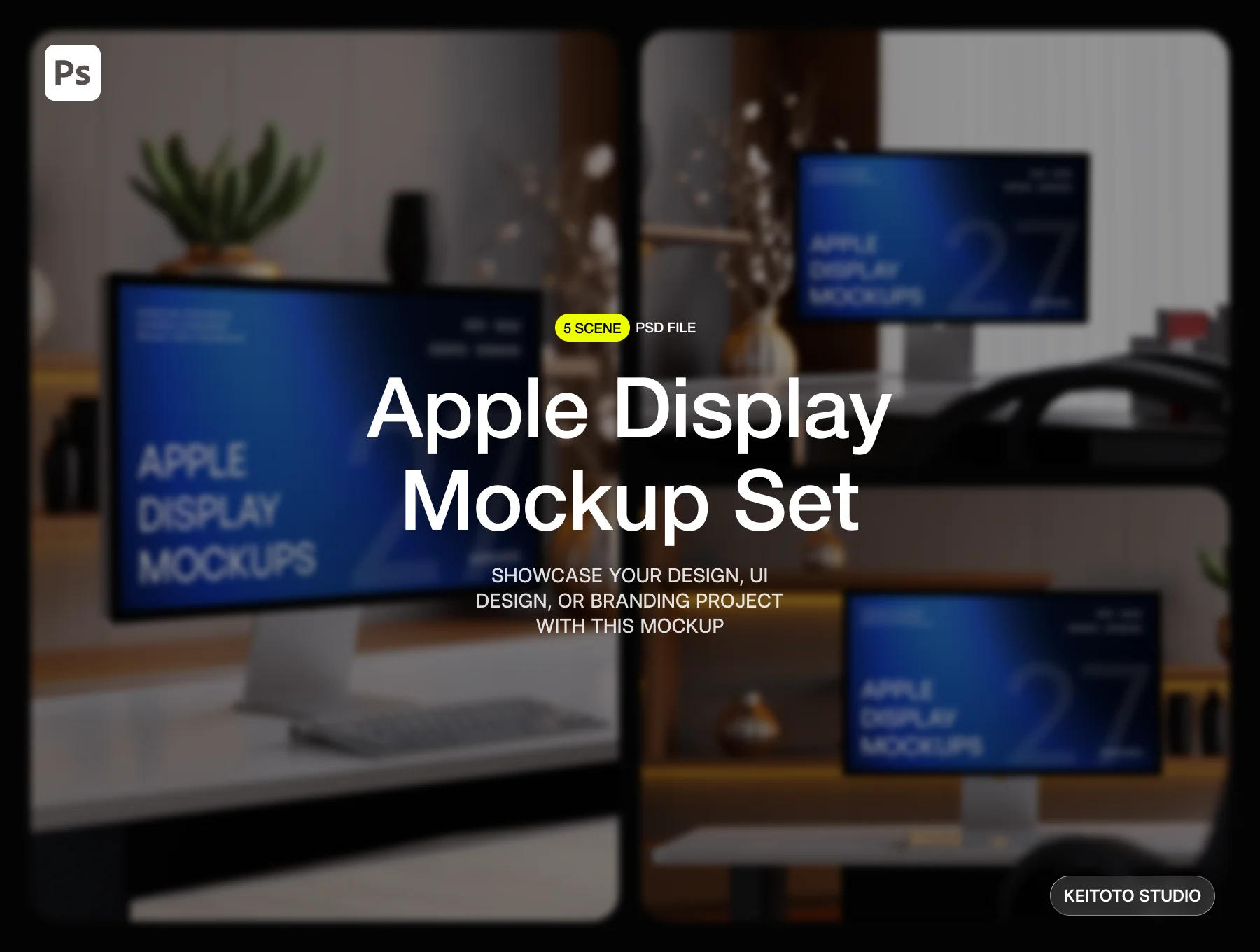 Apple Display Mockup Ambient Wood Office PSD Scenes 2