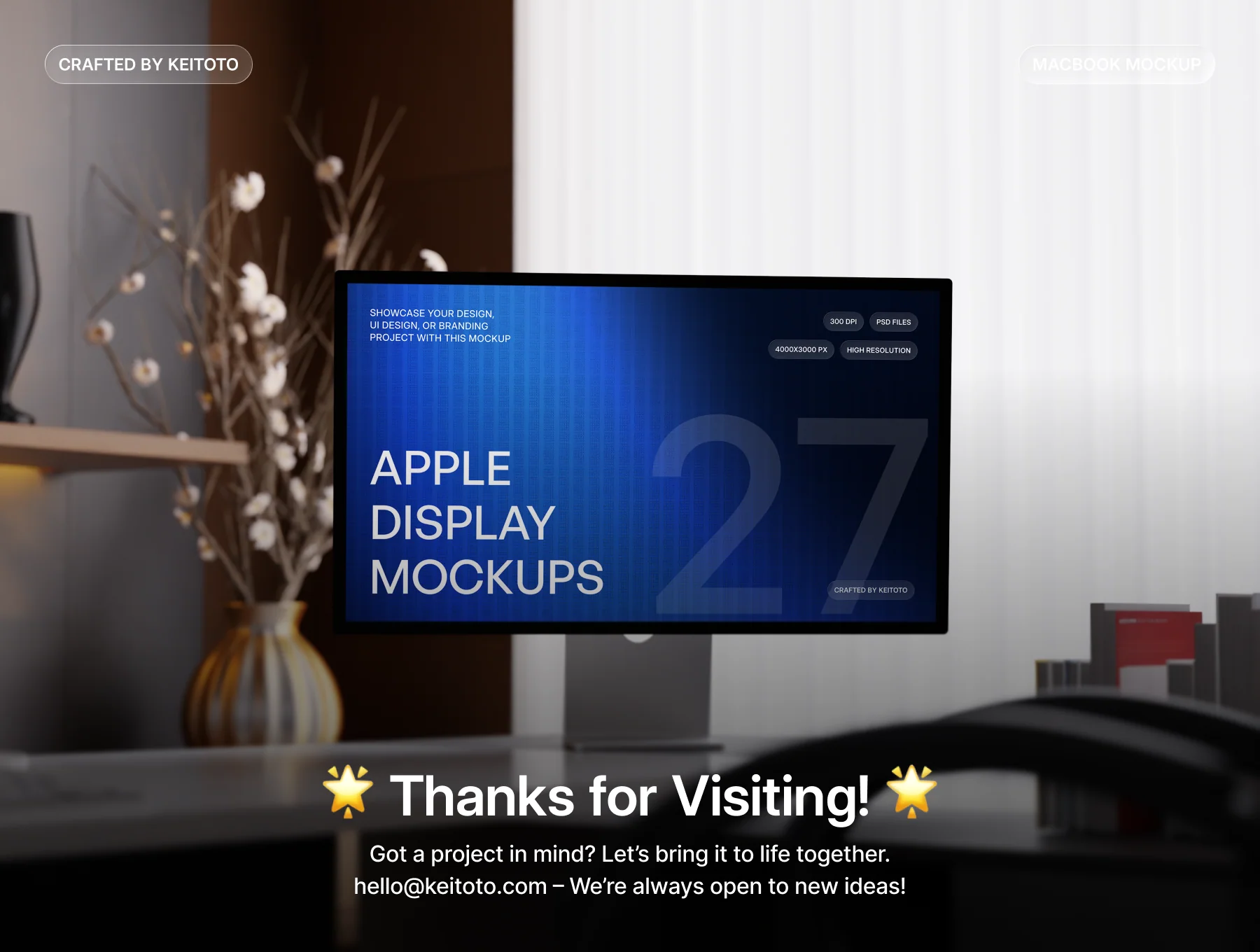 Apple Display Mockup Ambient Wood Office PSD Scenes 4