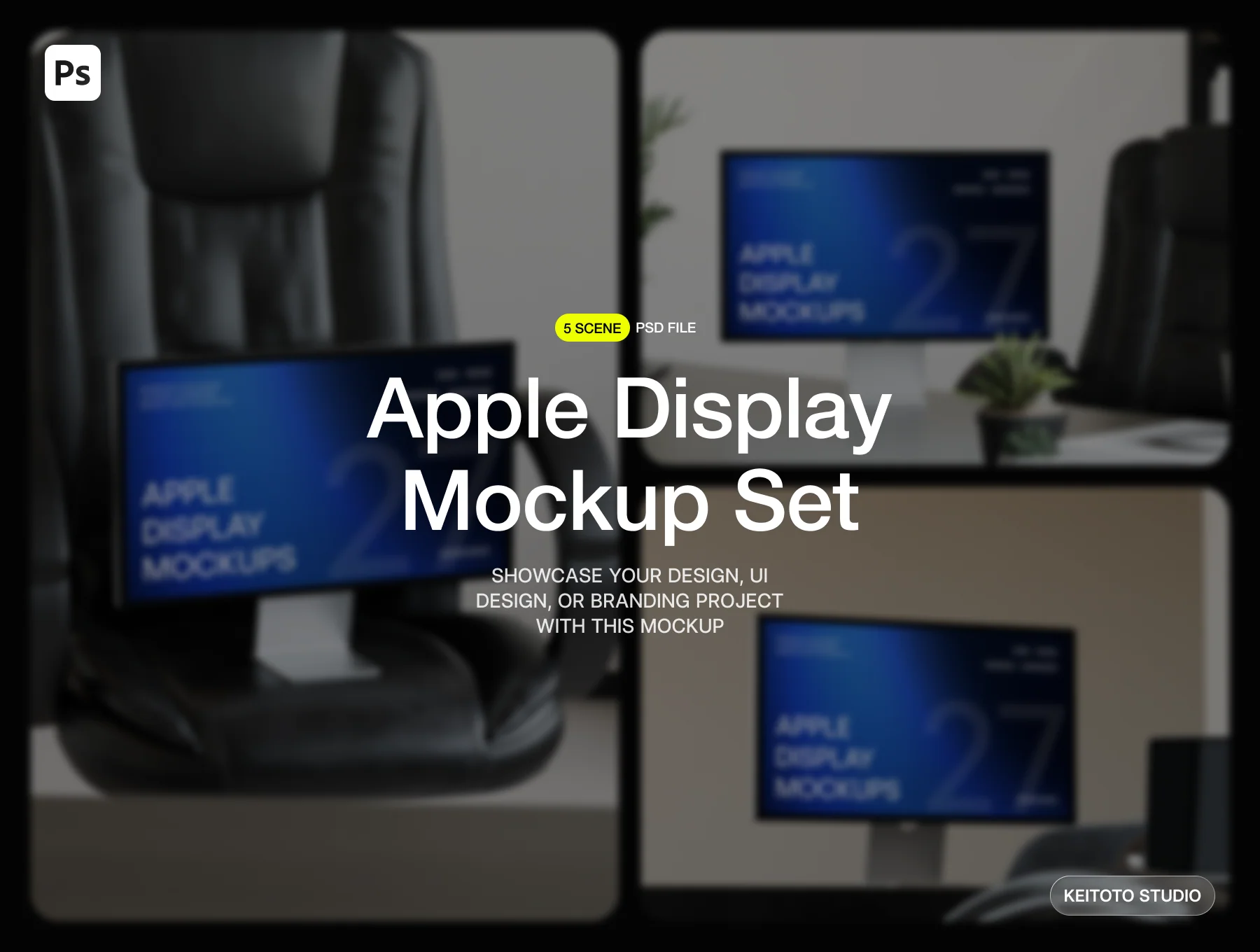 Apple Display Mockup Executive Office Workspace PSD