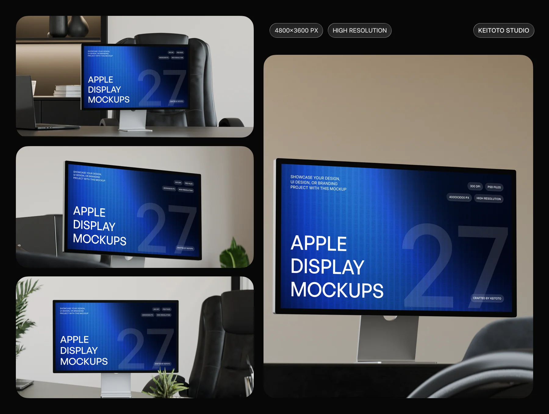 Apple Display Mockup Executive Office Workspace PSD 2