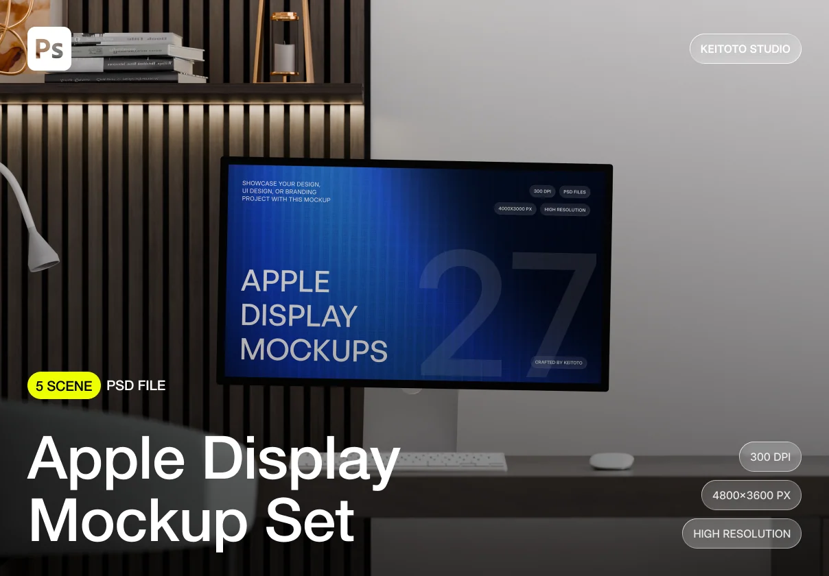 Apple Display Mockup Executive Workspace PSD Scenes