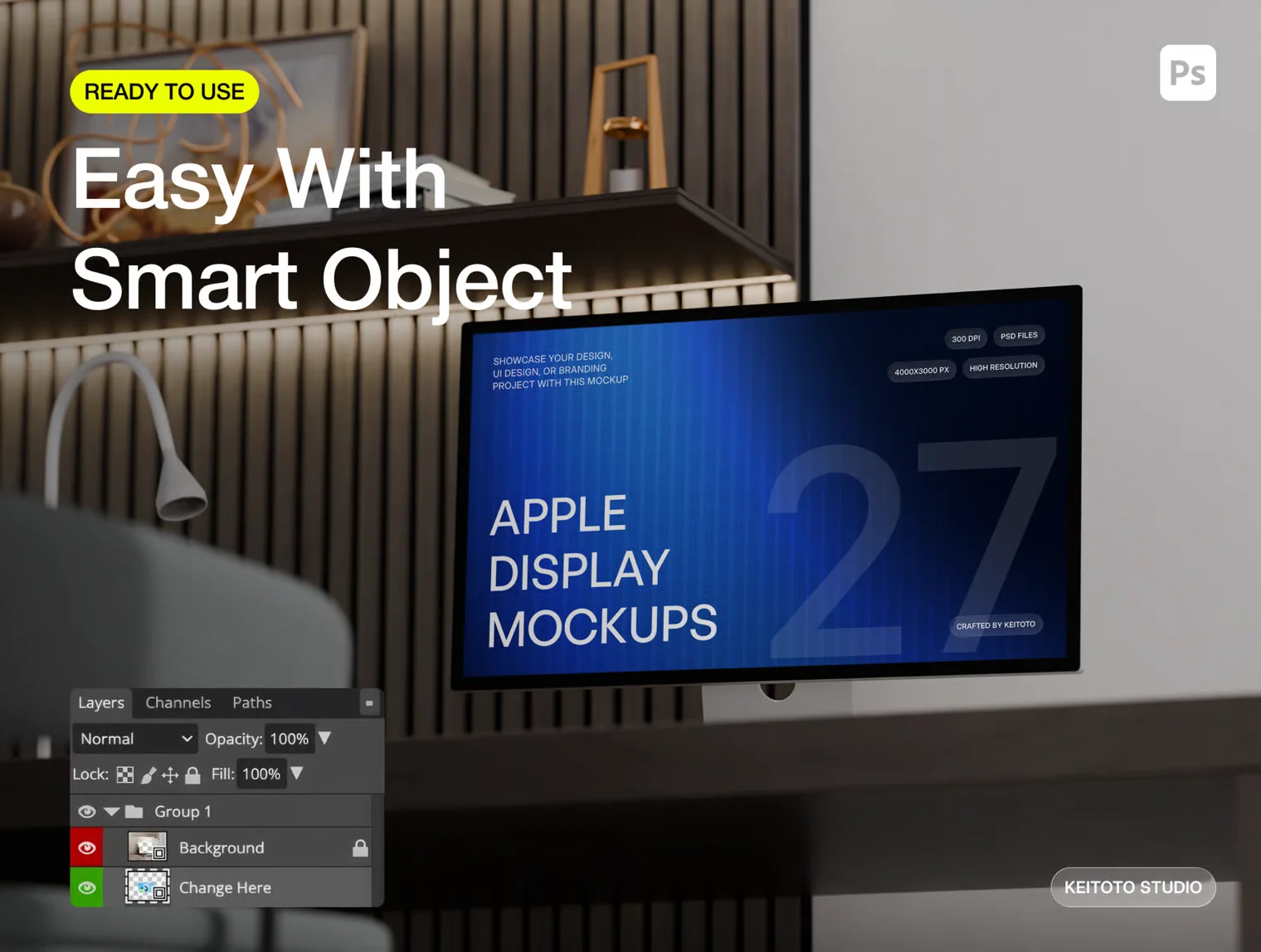 Apple Display Mockup Executive Workspace PSD Scenes 3