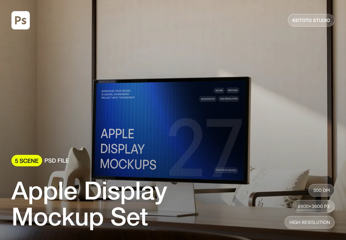 Apple Display Mockup High End Office Desk PSD