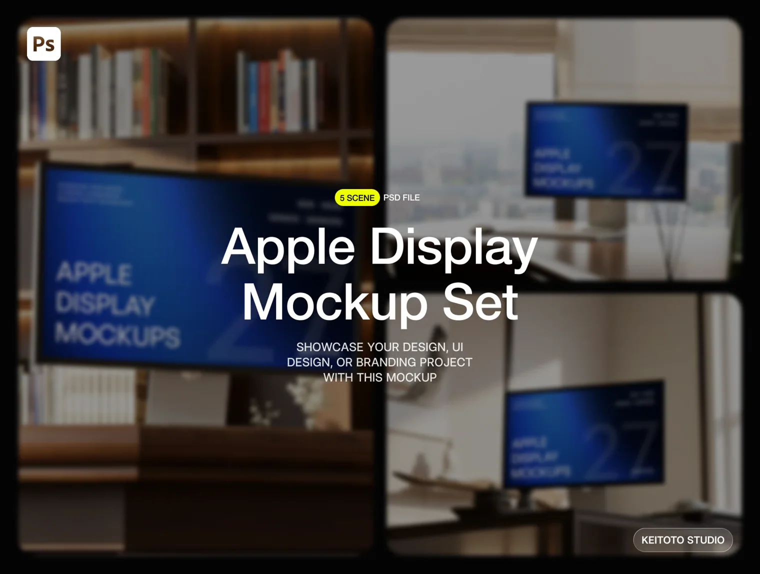 Apple Display Mockup High End Office Desk PSD