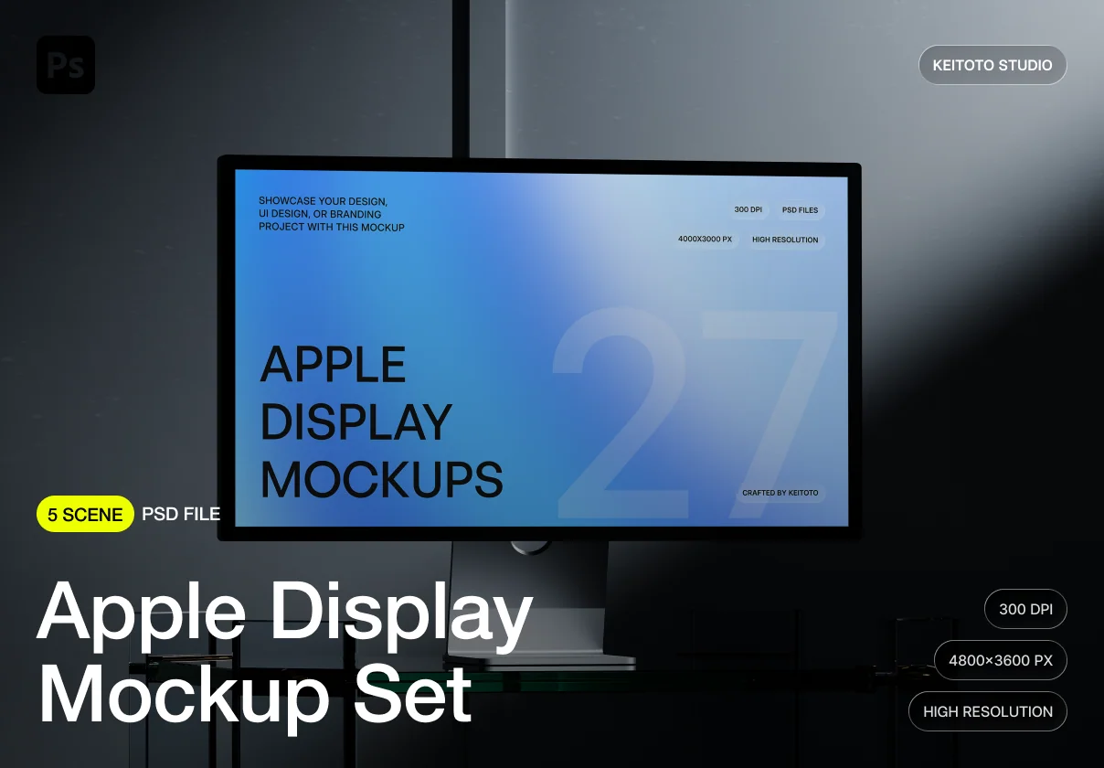 Apple Display Mockup Modern Interior PSD Scene Collection