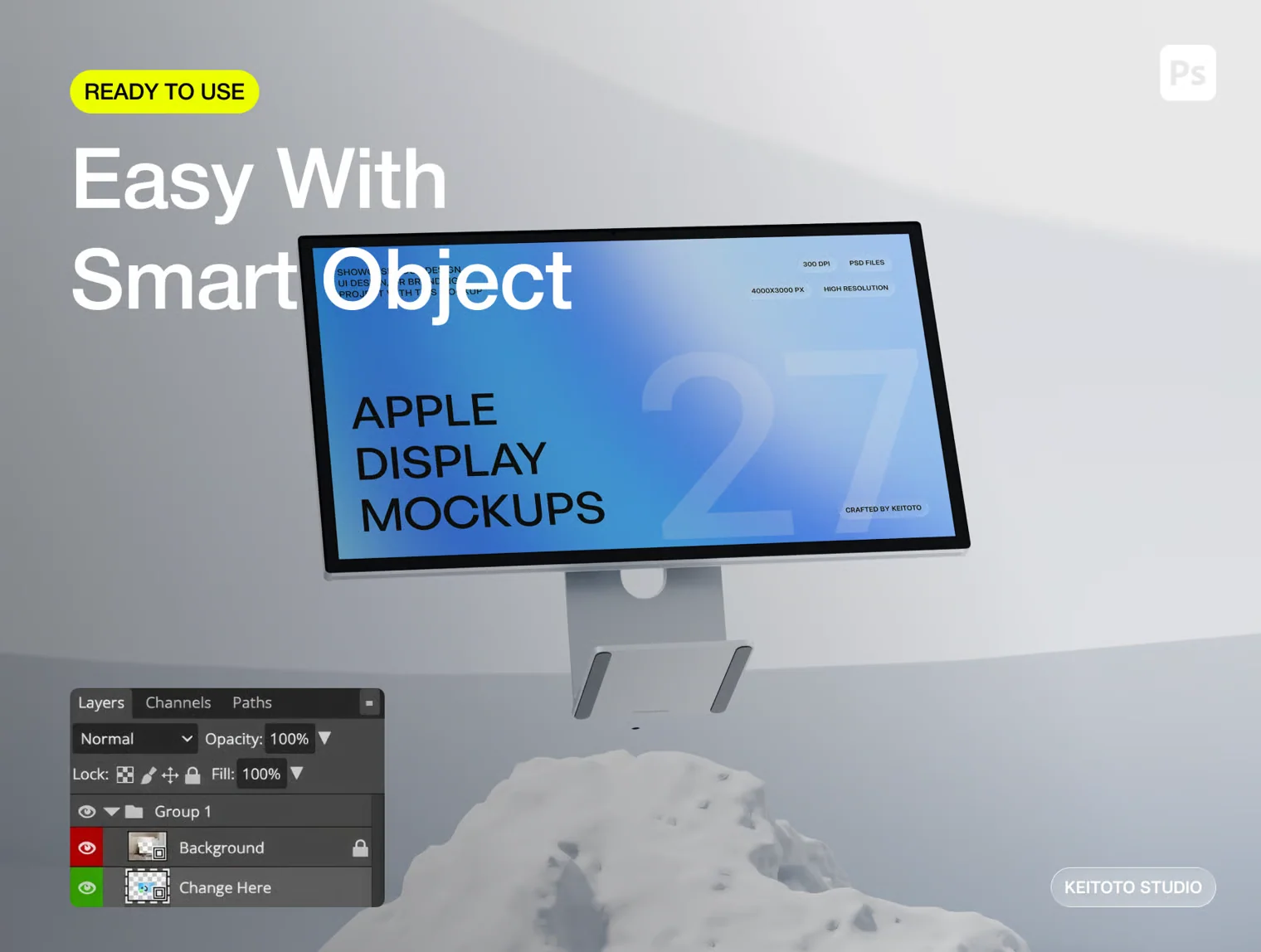 Apple Display Mockup Modern Interior PSD Scene Collection 3