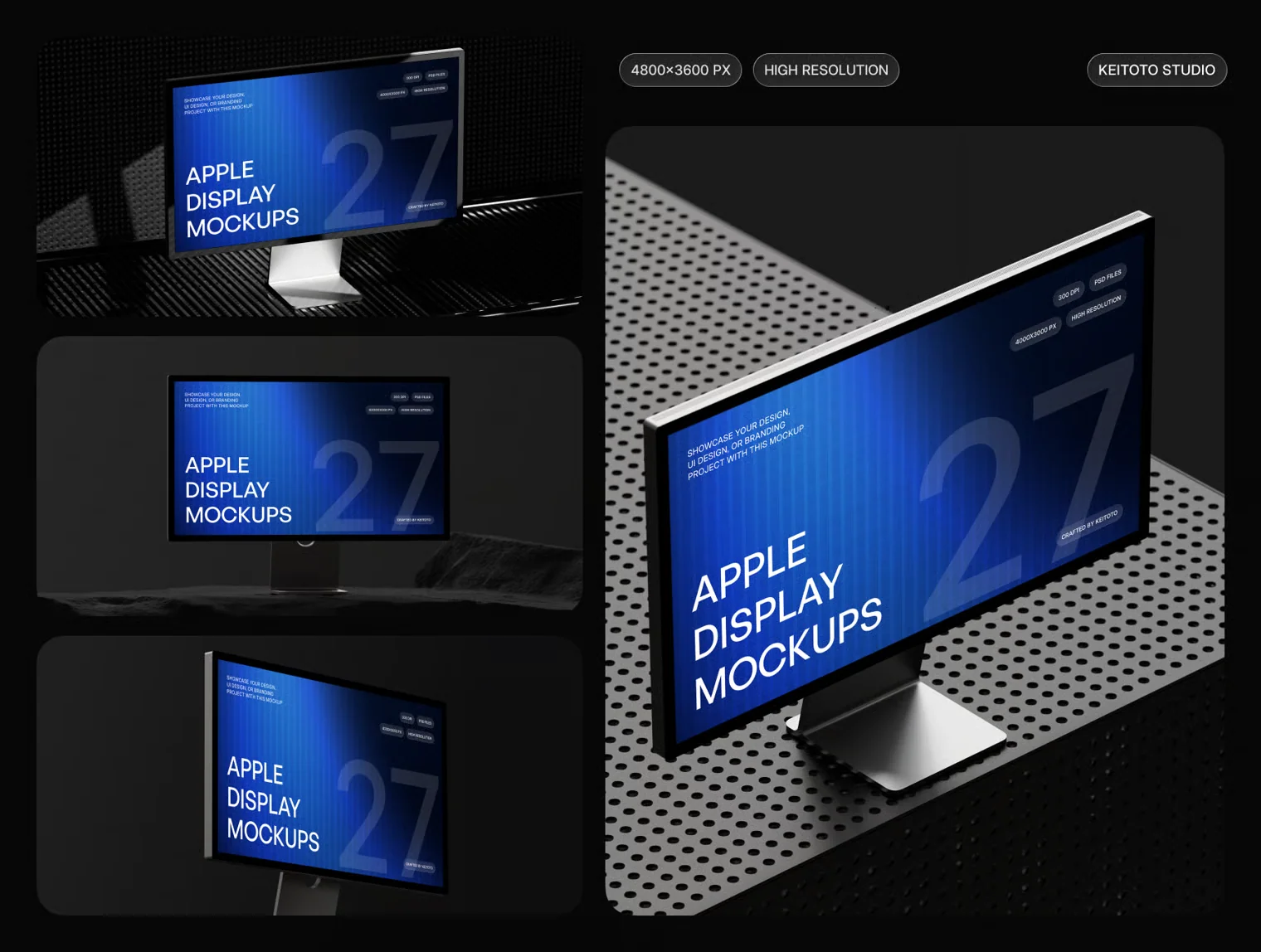 Apple Studio Display Mockup Perforated Metal PSD Scenes