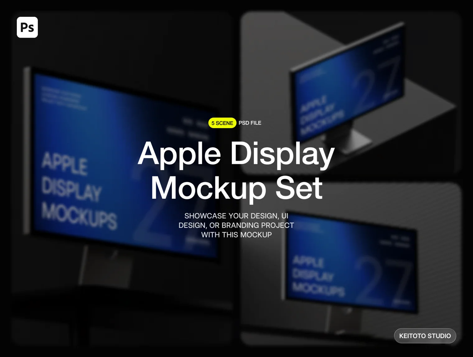 Apple Studio Display Mockup Perforated Metal PSD Scenes 2
