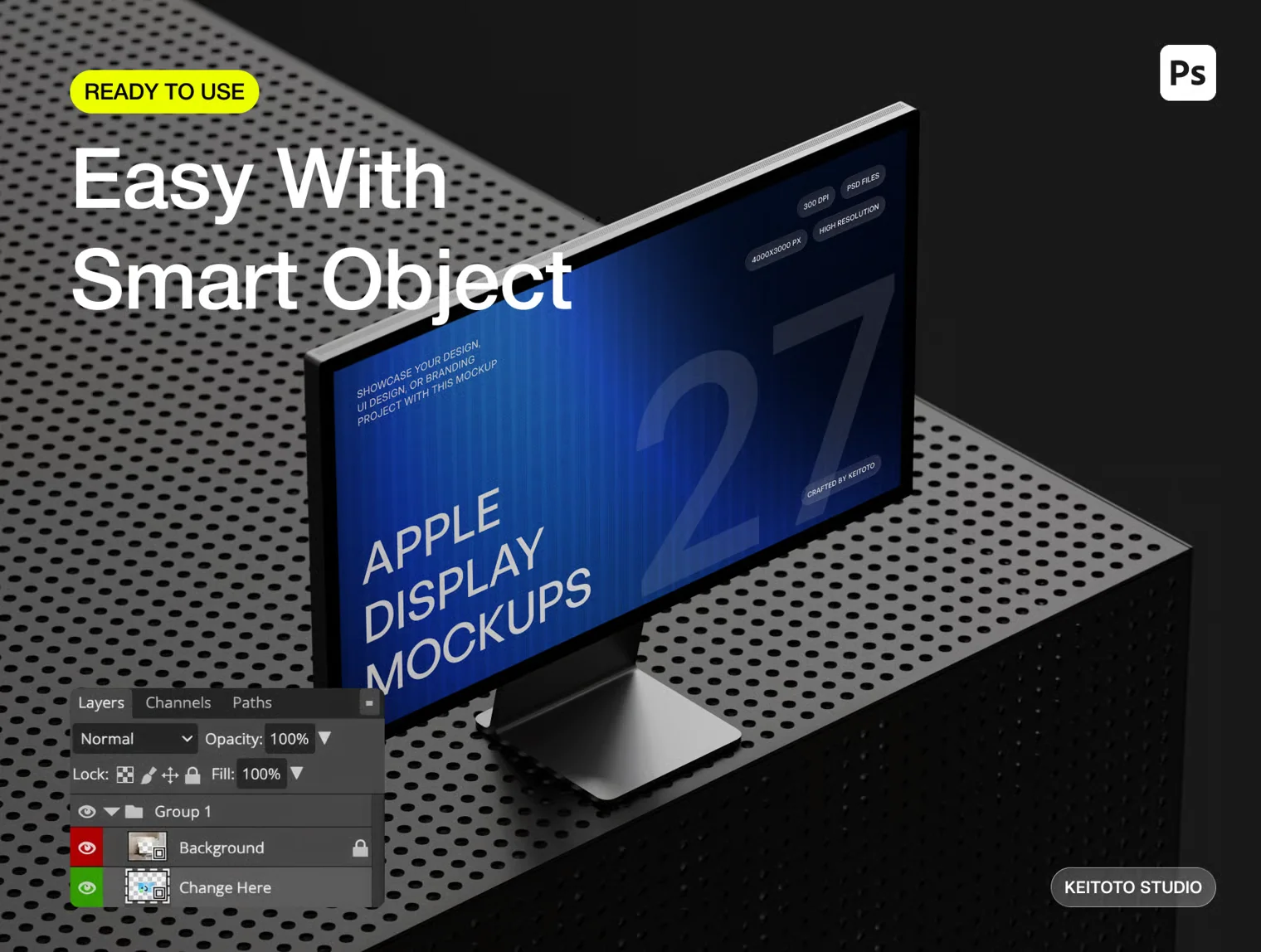 Apple Studio Display Mockup Perforated Metal PSD Scenes 3