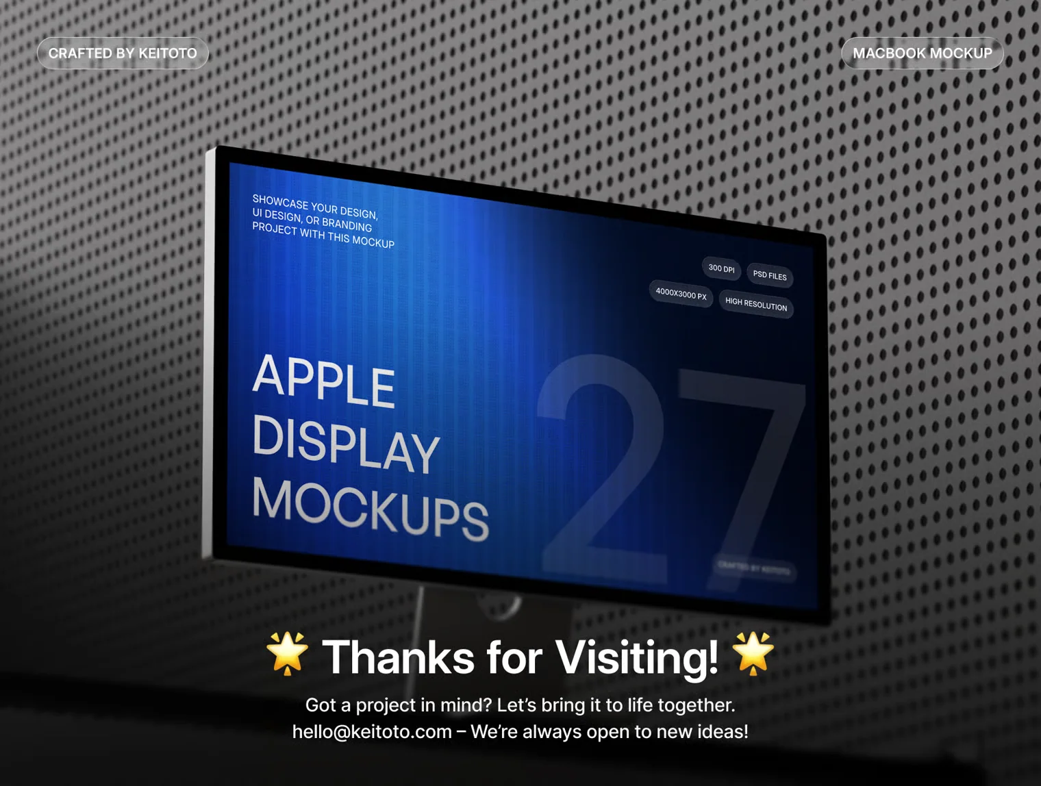 Apple Studio Display Mockup Perforated Metal PSD Scenes 4