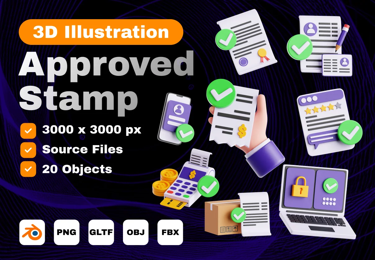 Approved Stamp 3D Icon Set