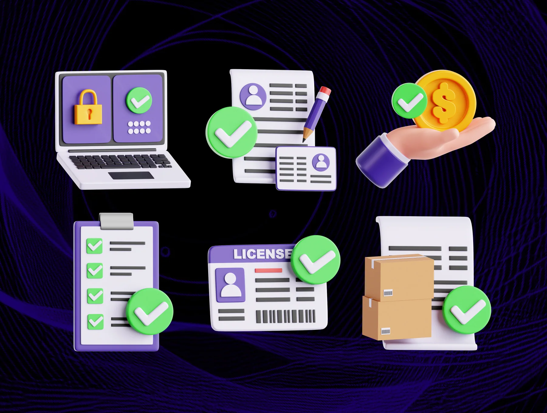 Approved Stamp 3D Icon Set 4