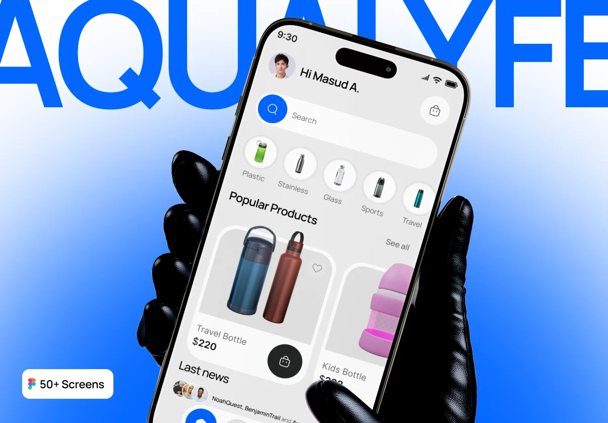 AquaLyfe – Water Bottle Store Mobile App UI Kit