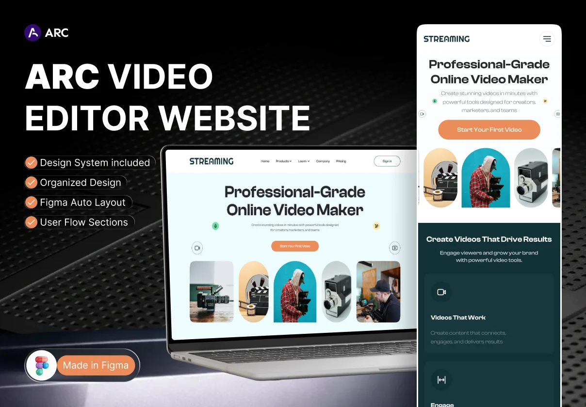 ARC - Video Editor SaaS Website Template UI Kit
